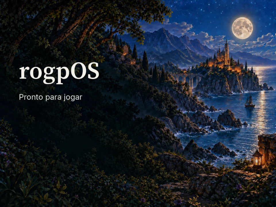 Captura da implementação local da inicialização R4 do rogpOS, com cenário lunar