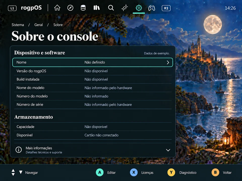 Prévia visual R4: Sobre o console · 1024x768